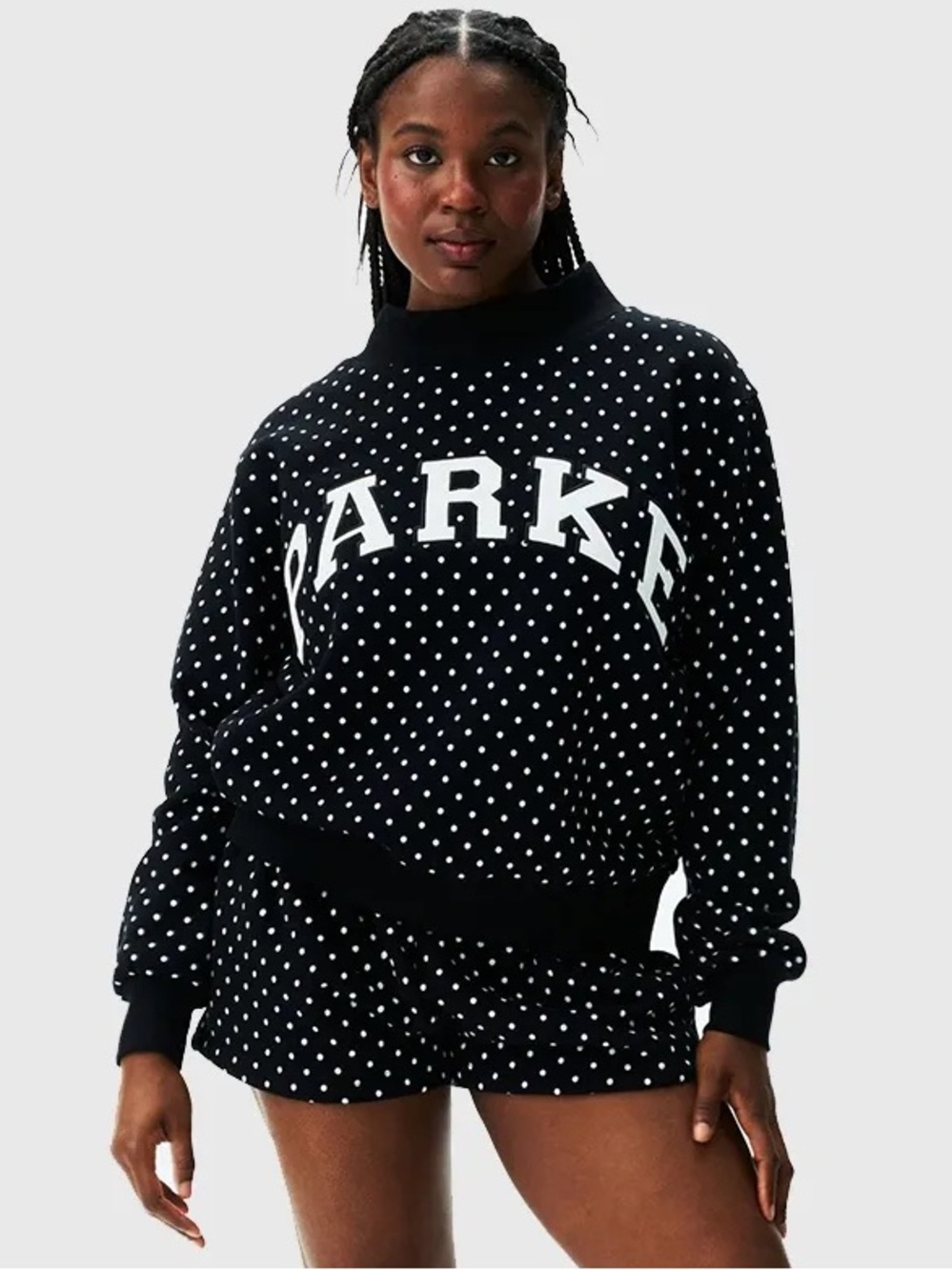 Parke Black White Polka Dot Varsity Crewneck Sweatshirt